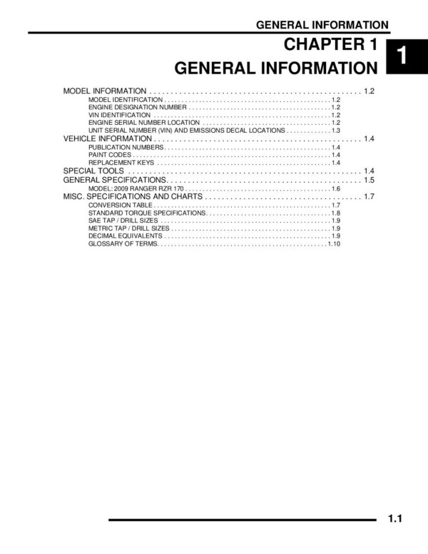 2009 Polaris Ranger RZR 170 Side x Sides Service Repair Manual