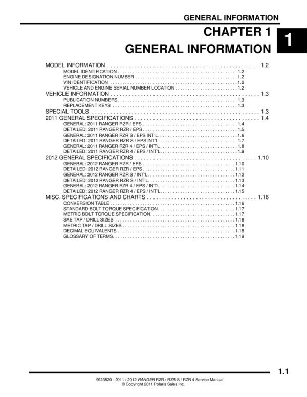 2011-2012 polaris ranger rzr s 4 side x sides service repair manual