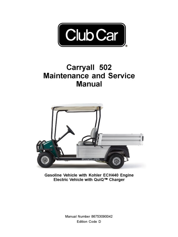 2020 Club Car Carryall 502 Utility Vehicles Service Repair Manual