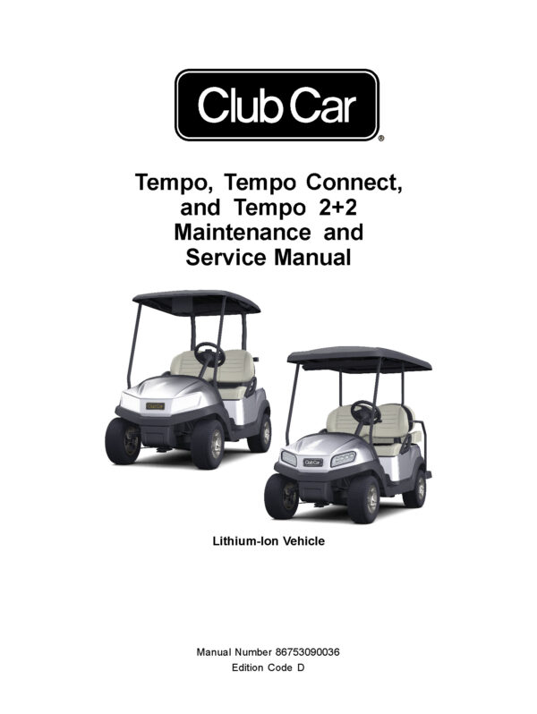 2020 Club Car Tempo Lithium Ion Electric Cart Service Manual