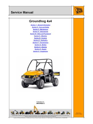 JCB Groundhog 4x4 Utility Vehicle Side x Side Service Manual