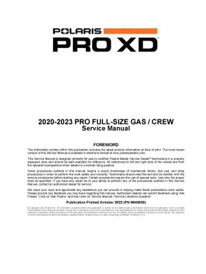 2020-2023 Polaris Pro XD Full Size Gas Side x Sides Service Repair Manual