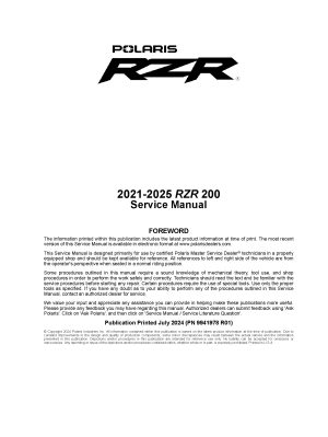 2021-2025 Polaris RZR 200 Side x Sides Service Repair Manual